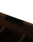Hidden black metal handle design in the 48 inch bathroom vanity with double resin sink.