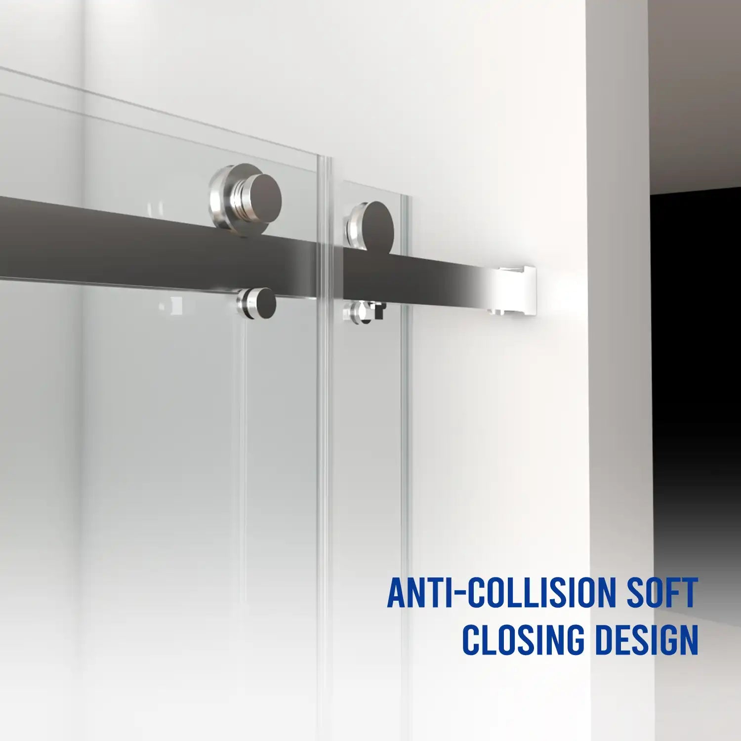 Anti-collision soft closing design on 60 x 76 frameless shower doors near me with stainless steel rollers for smooth and safe operation | Ace Decor.