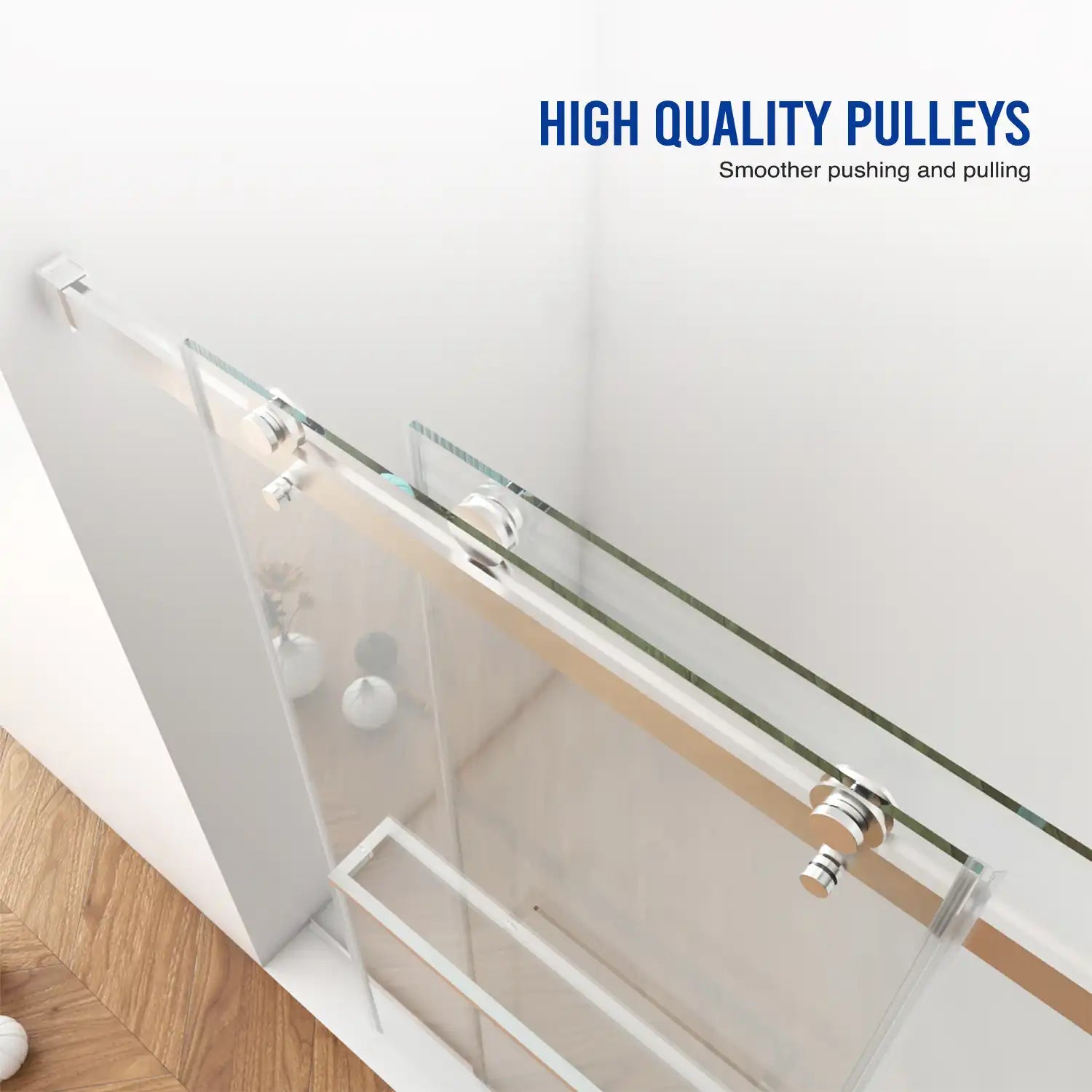 High quality stainless steel pulleys on 60 x 76 frameless shower doors near me for smoother sliding and durable performance | Ace Decor.