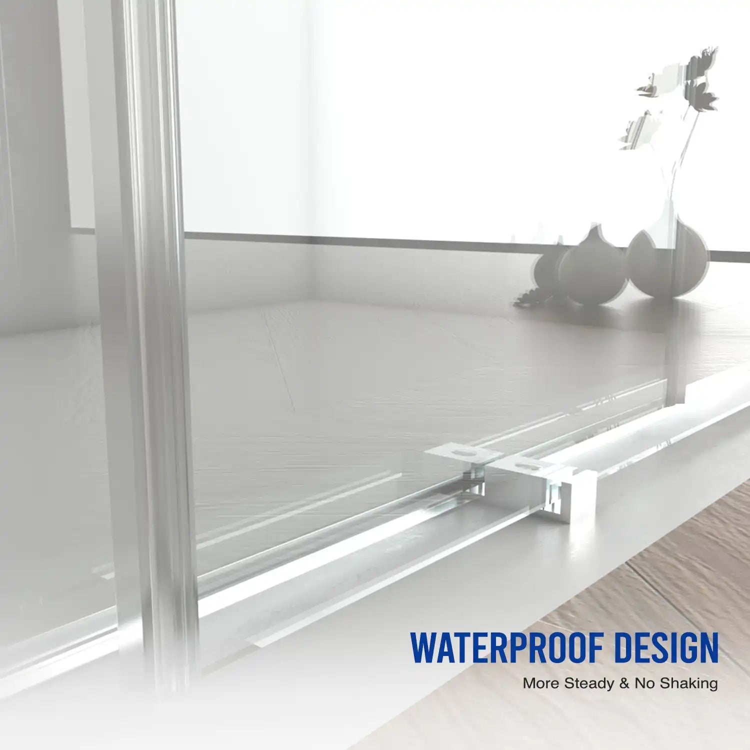 Waterproof bottom track design on 60 x 76 frameless shower doors near me, providing stability and leak protection | Ace Decor.