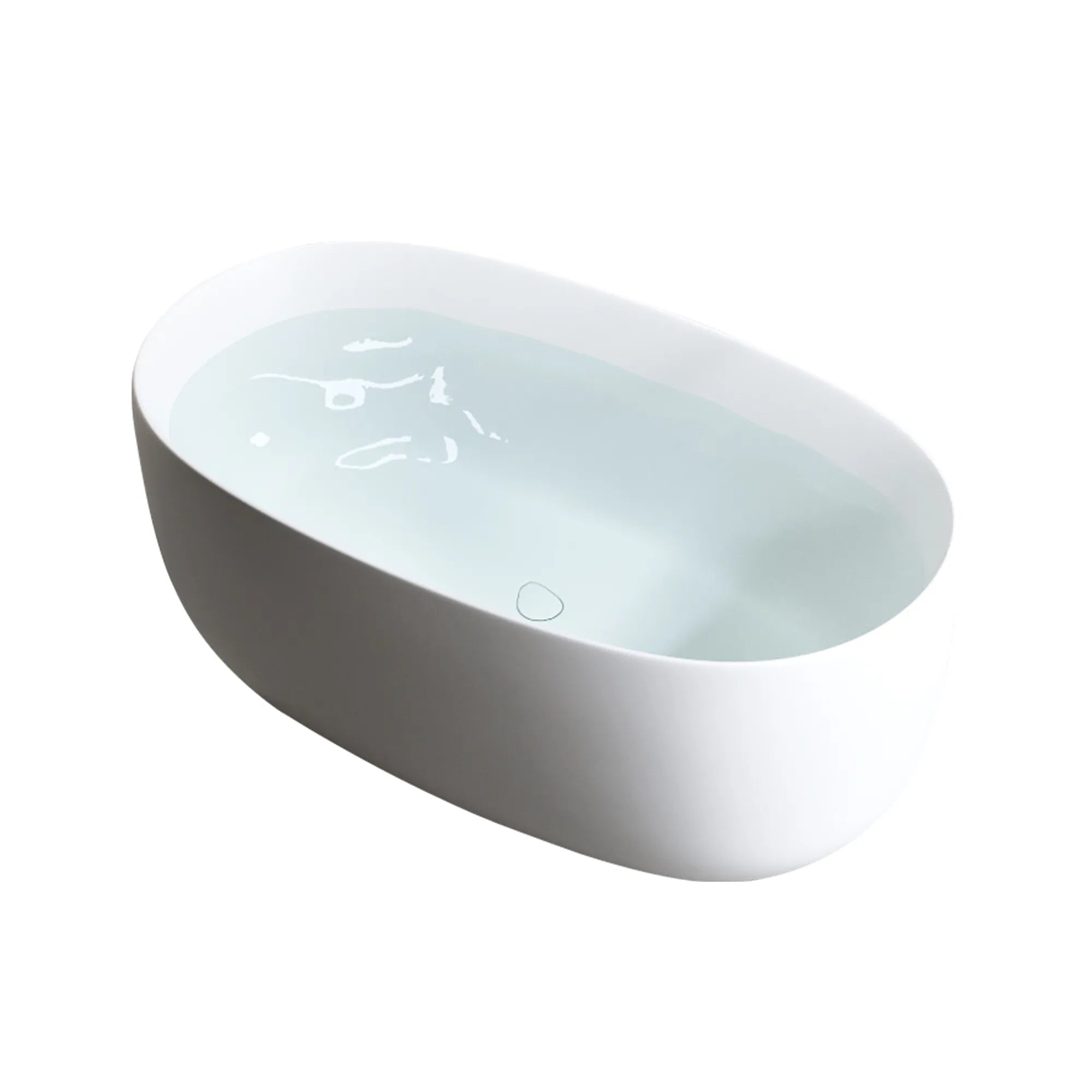 Side view of the Lissome freestanding bathtub filled with water.
