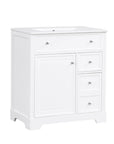 Briarwood Series 30" White Bathroom Vanity with Ceramic Sink, Cabinet Storage, 2 Drawers & Door Rack