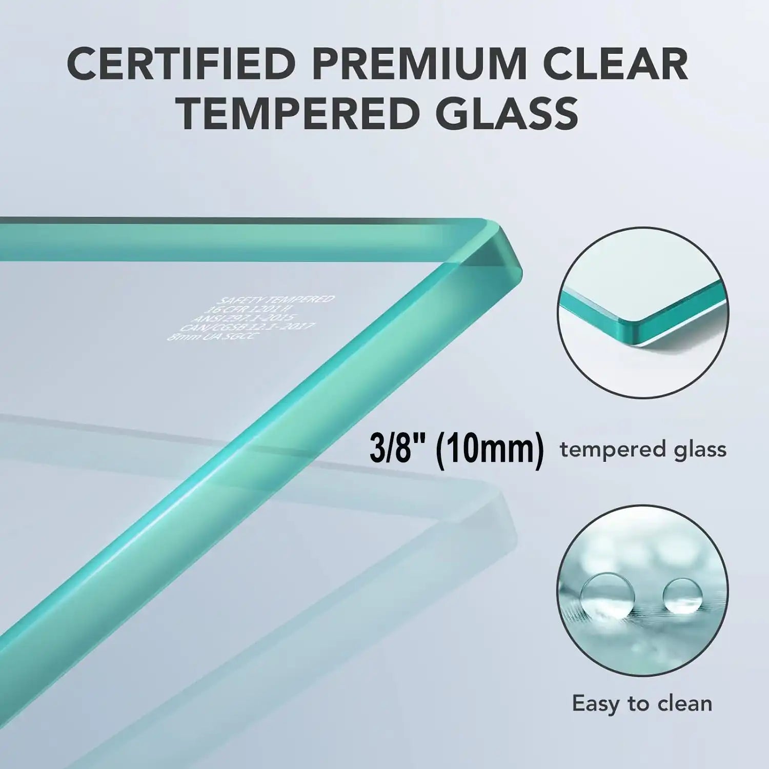 Certified 3/8 inch (10mm) premium clear tempered glass for 60 x 76 frameless shower doors near me, durable and easy to clean | Ace Decor.