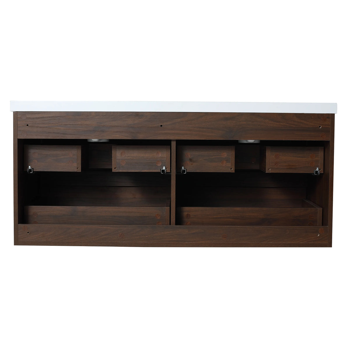 Rear view of the 48 inch wall-mounted bathroom vanity showing plumbing cutout.