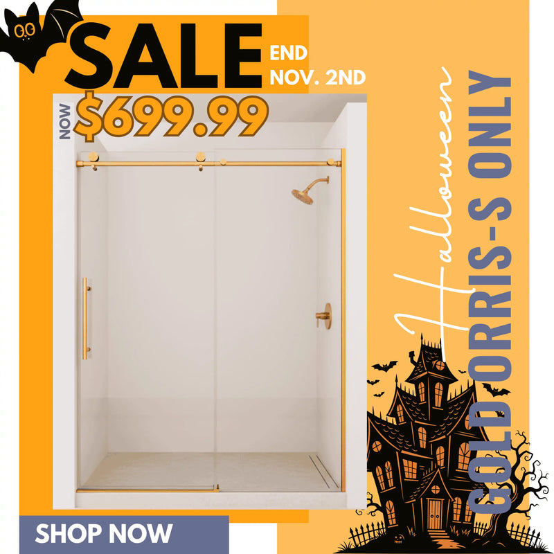 Orris-S Series 60" x 74" Gold Frameless Sliding Shower Door – Adjustable, Durable 304 Stainless, Easy-Clean