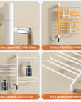 17 x 31 electric towel bar warmer with stainless and SPCC steel, carbon fiber heating, 22lb load, and IPX5 waterproof rating | Ace Decor