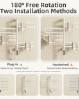 17 x 31 electric towel bar warmer with 180° rotation and dual installation options, plug-in or hardwired | Ace Decor