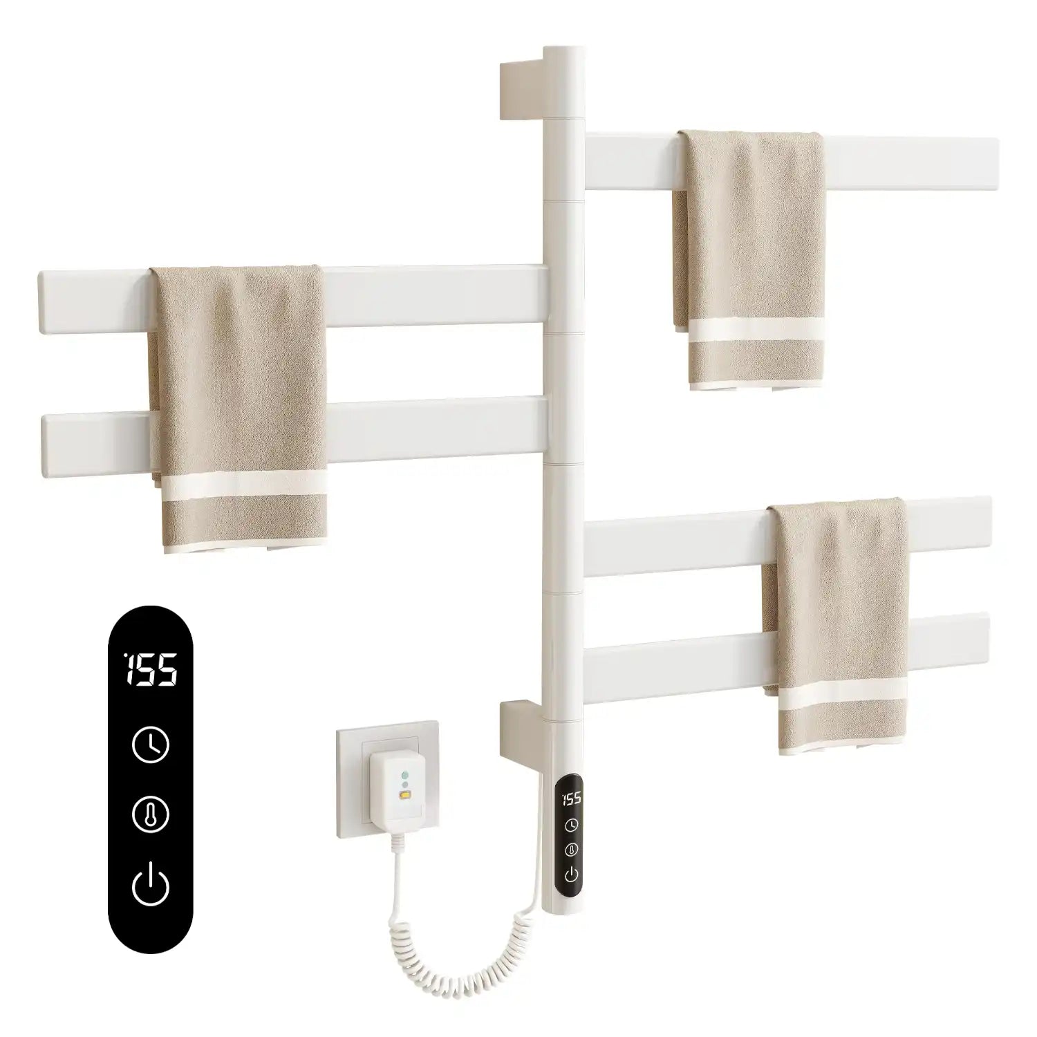 White Velin Series heated towel rail radiator with touchscreen temperature and timer control | Ace Decor