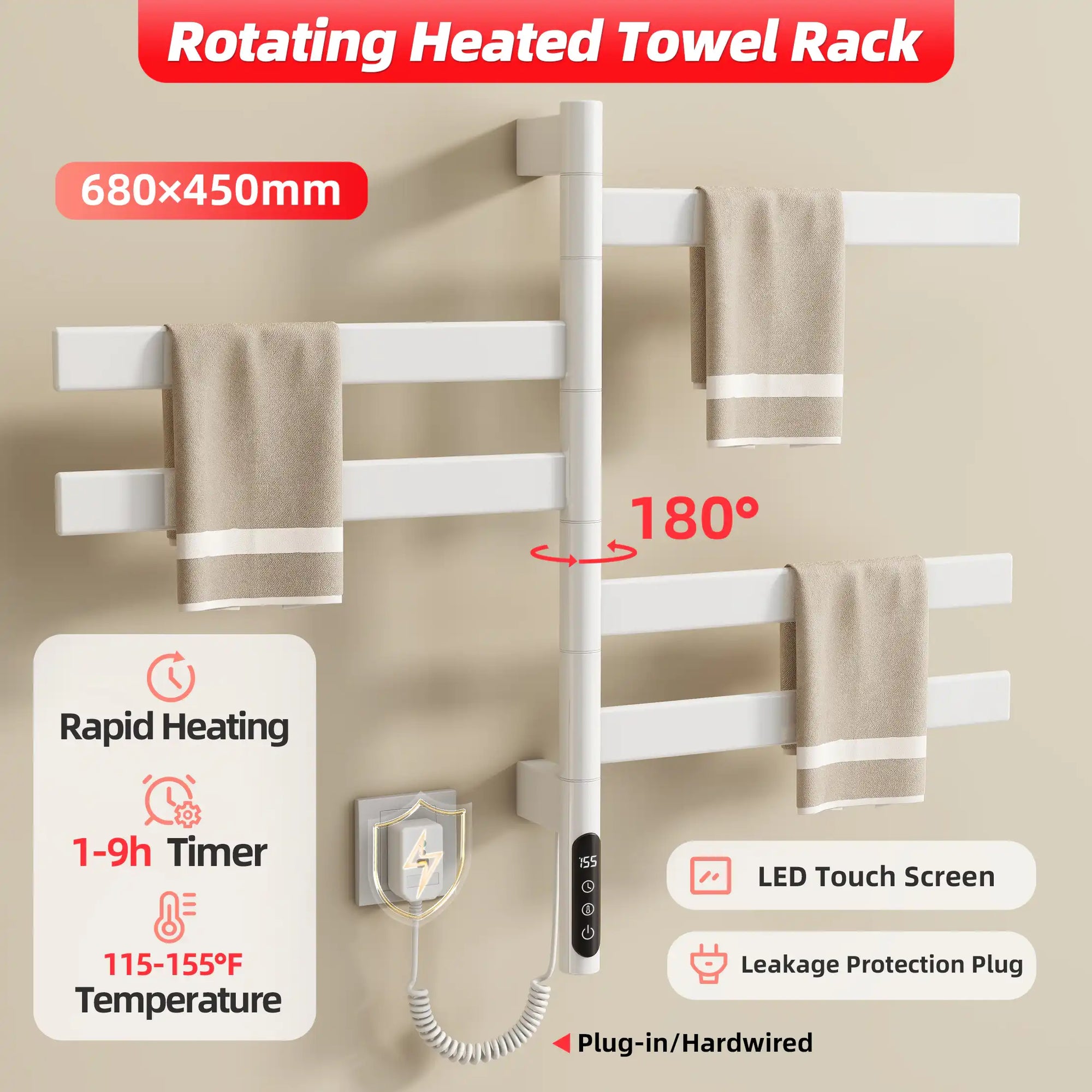 LED touchscreen panel showing power, timer (1–9h) and temperature display | Ace Decor