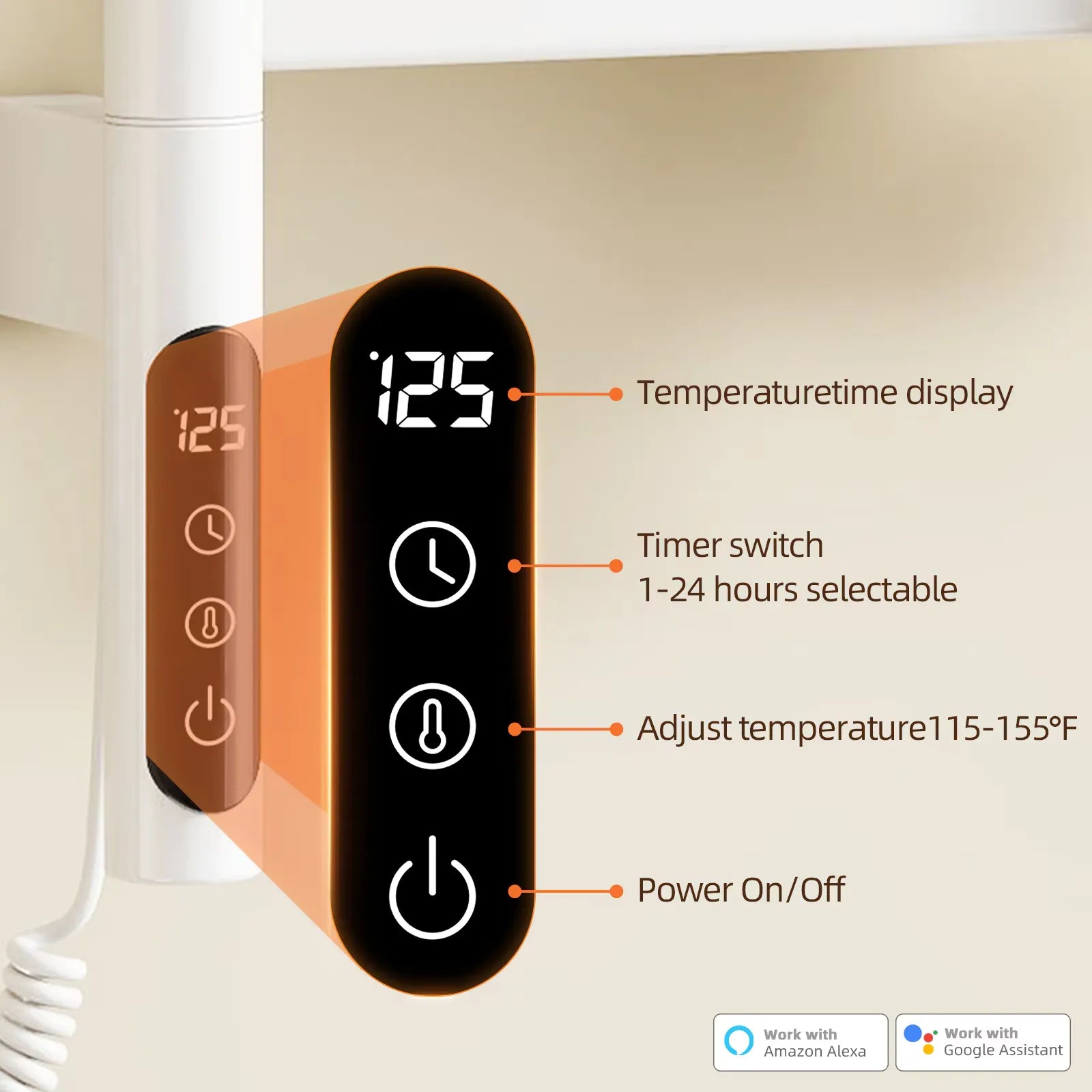 LED touch control with precise temperature hold, free timing and large drying area.