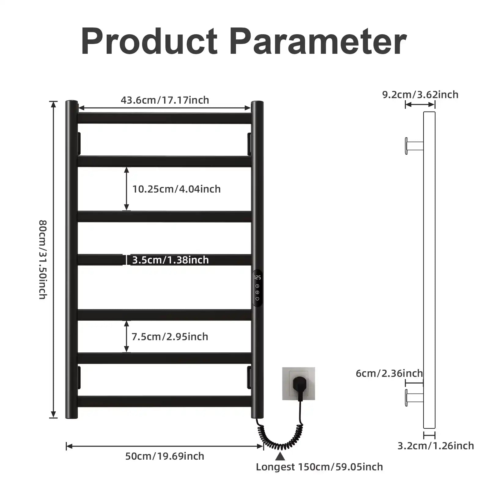 Erynd 20&quot; x 32&quot; 7-Bar Wall Mounted Electric Towel Warmer