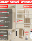 Smart towel rack heater with 180° rotation, LED display, WiFi app control, and fast heating function | Ace Decor