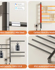 Durable stainless steel towel heater rack with carbon fiber heating and IPX5 waterproof design | Ace Decor