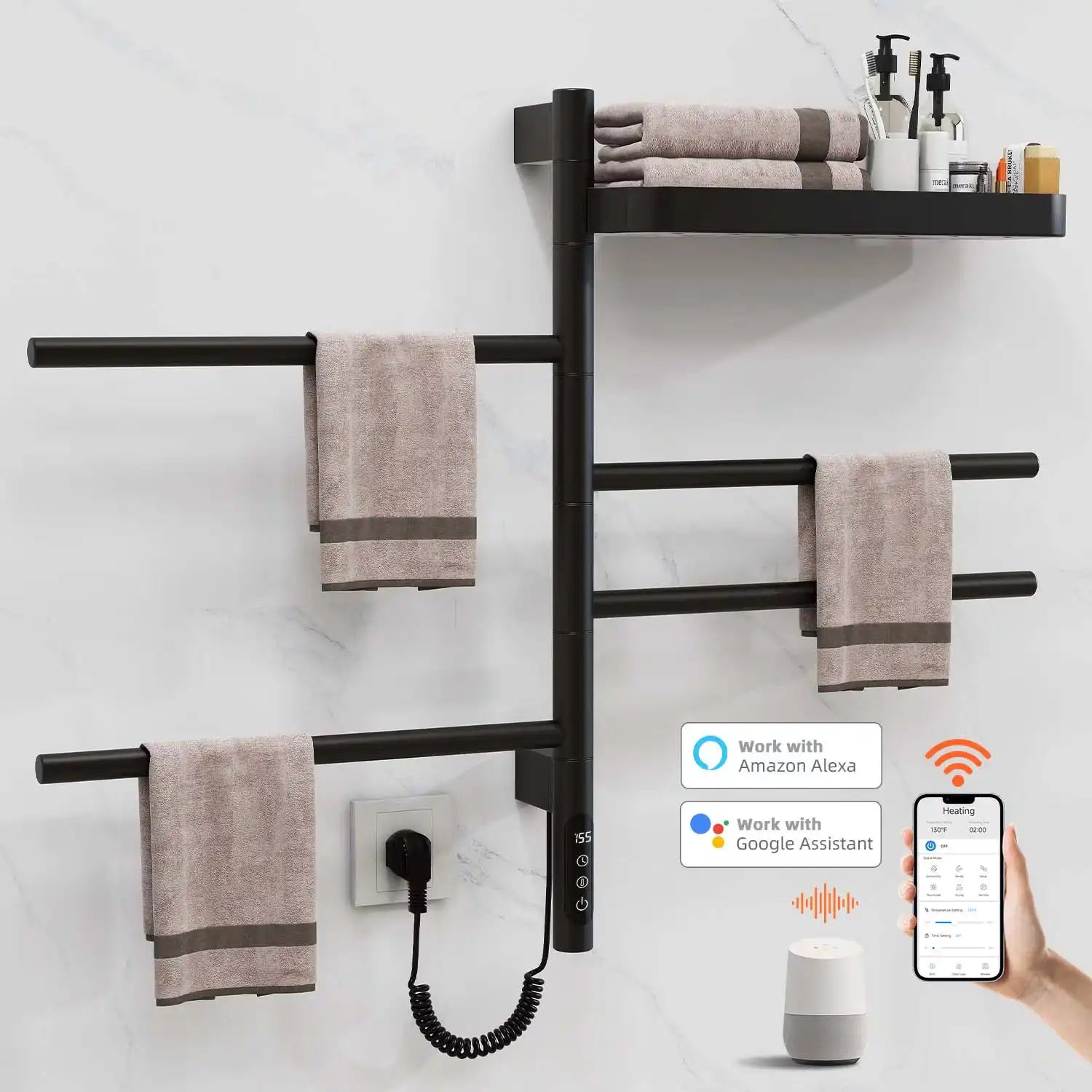 smart best heated towel rack 18 x 27 with Wi-Fi control and Alexa Google Assistant compatibility | Ace Decor