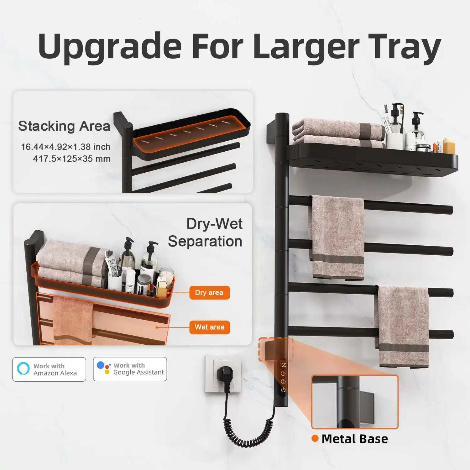 upgraded best heated towel rack 18 x 27 with large rotating shelf and dry-wet separation | Ace Decor