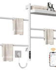 white wall mounted heated towel rack 18 x 27 with smartphone control and top shelf design | Ace Decor