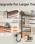 upgraded gray heated towel rack with shelf 18 x 27 featuring large tray and dry-wet separation | Ace Decor