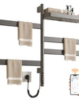 wall mounted gray electric towel warmer 18 x 30 with WiFi app control and folded towels | Ace Decor