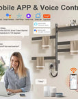 gray smart heated towel rack 18 x 30 with mobile app and voice control via Alexa and Google Assistant | Ace Decor