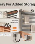 gray electric towel warmer 18 x 30 with top storage tray and dry-wet separation design | Ace Decor