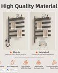 gray electric heated towel rack 18 x 30 showing plug-in and hardwired waterproof installation options | Ace Decor