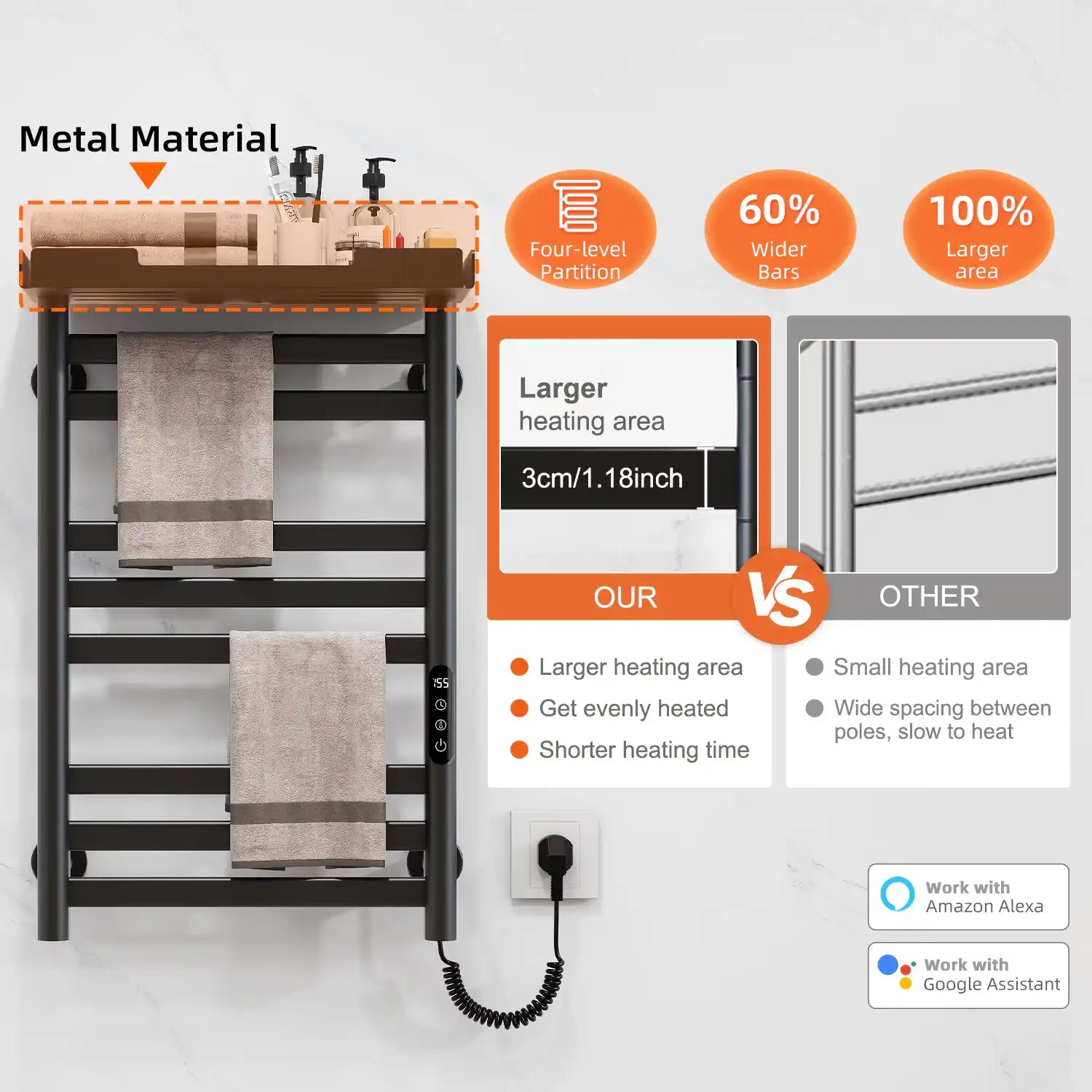 18 x 27 black Thervon Series towel warmer nearby with wide heating bars and durable metal construction | Ace Decor