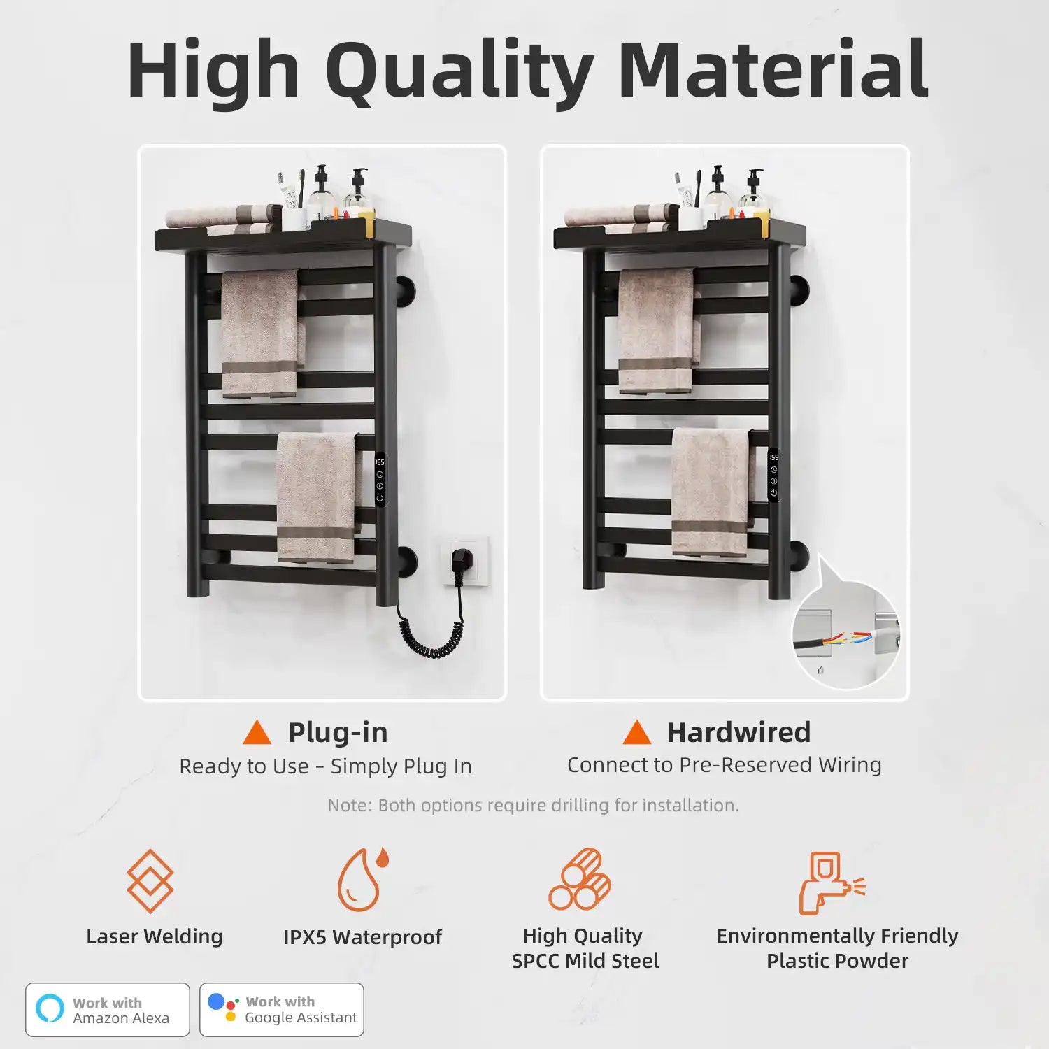 High-quality black Thervon Series towel warmer nearby 18 x 27 with plug-in and hardwired installation options | Ace Decor