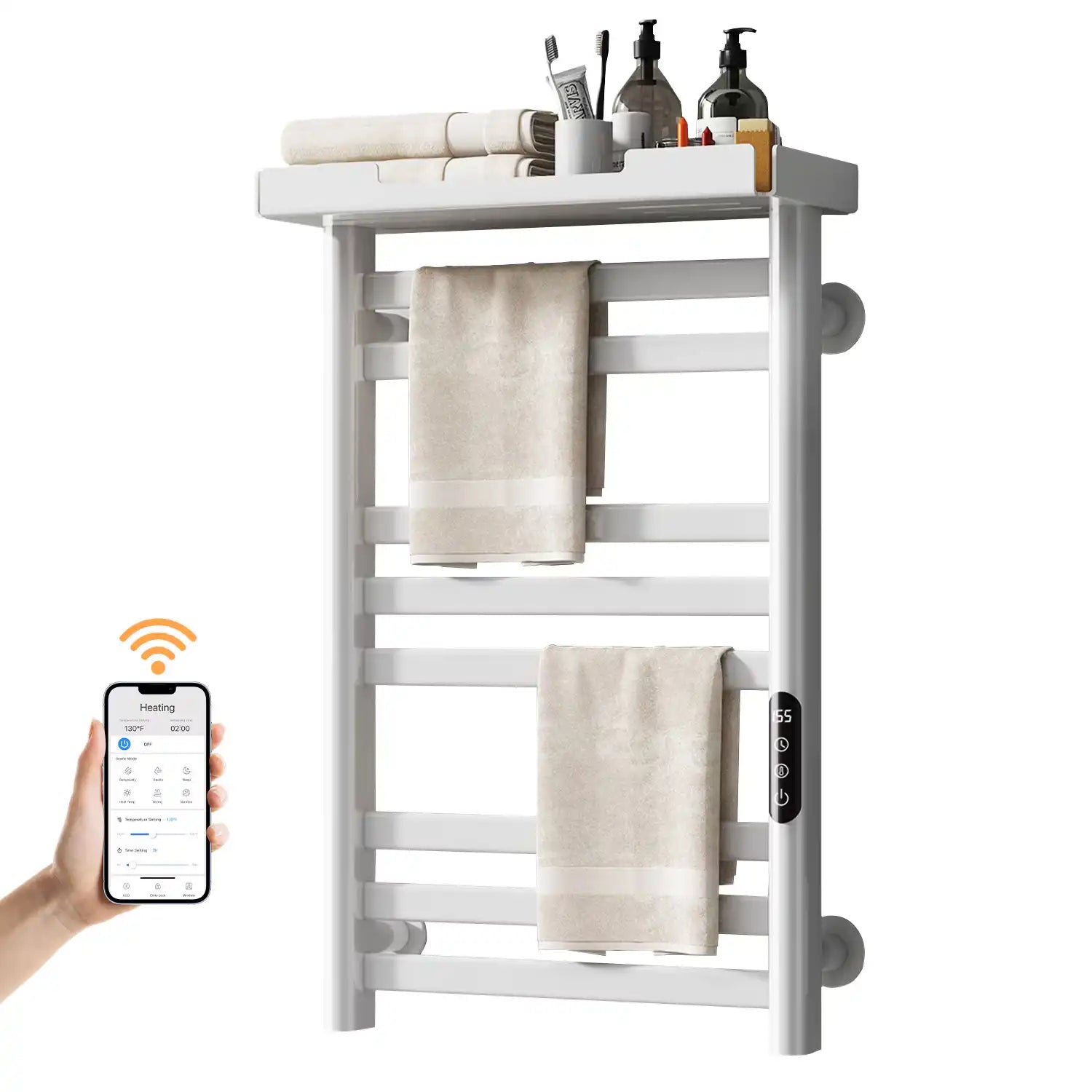 Smart 18 x 27 white hot towel warmer for home with Wi-Fi control and LED touch screen | Ace Decor