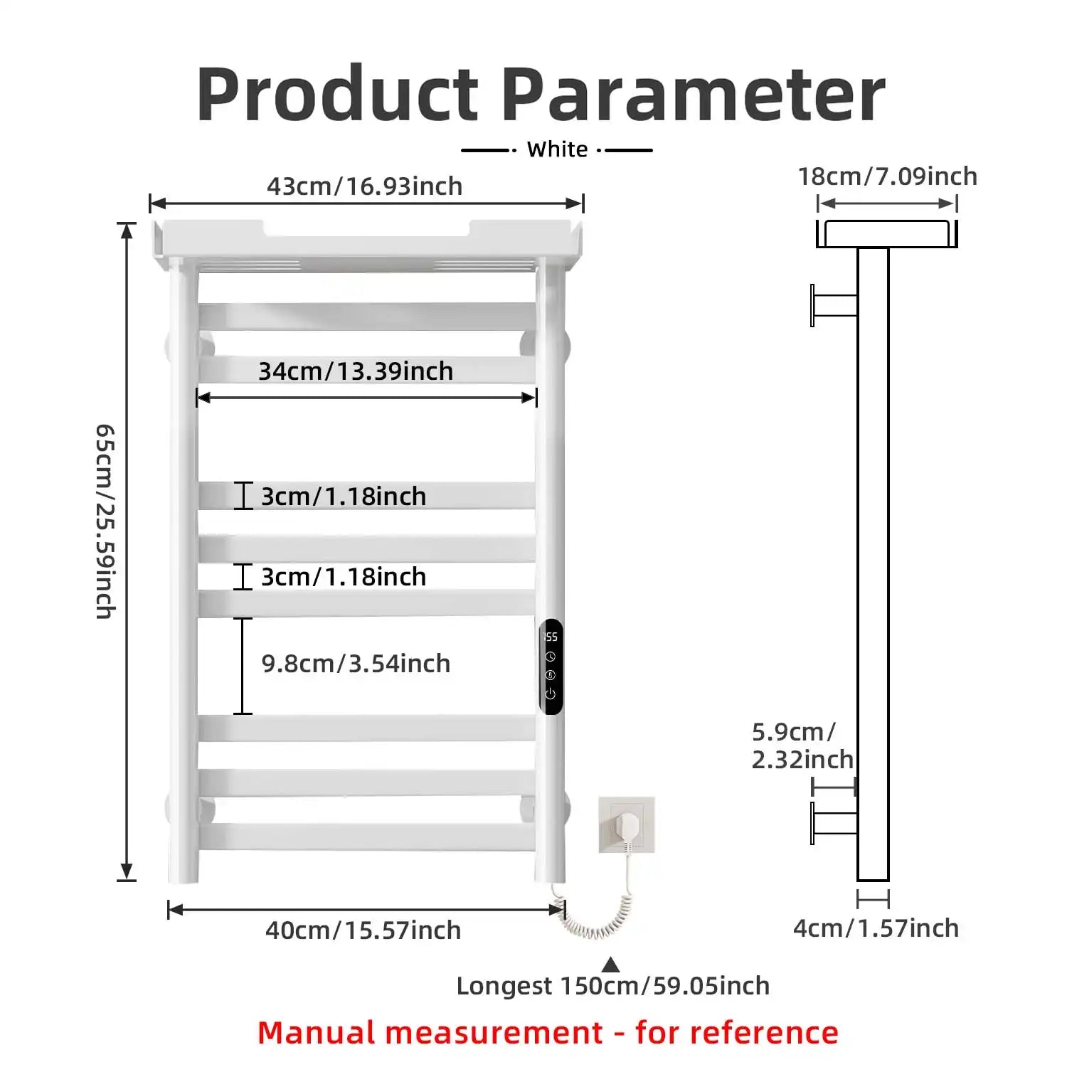 18 x 27 white hot towel warmer for home with detailed size dimensions and wall-mounted design | Ace Decor