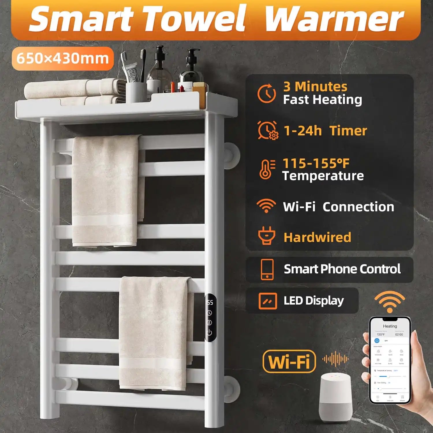 18 x 27 white wall-mounted hot towel warmer for home with temperature and timer settings | Ace Decor