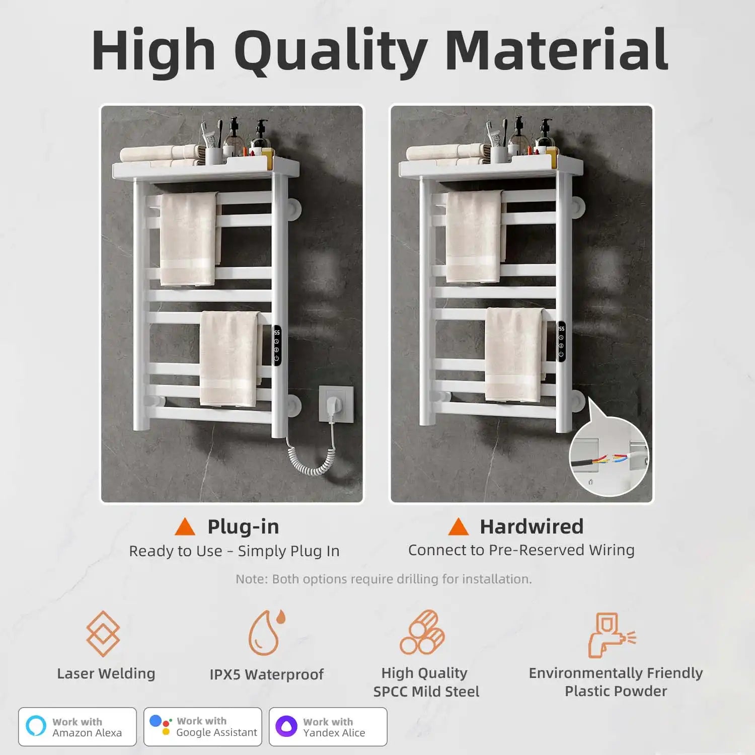 18 x 27 white hot towel warmer for home with plug-in and hardwired installation options, IPX5 waterproof | Ace Decor