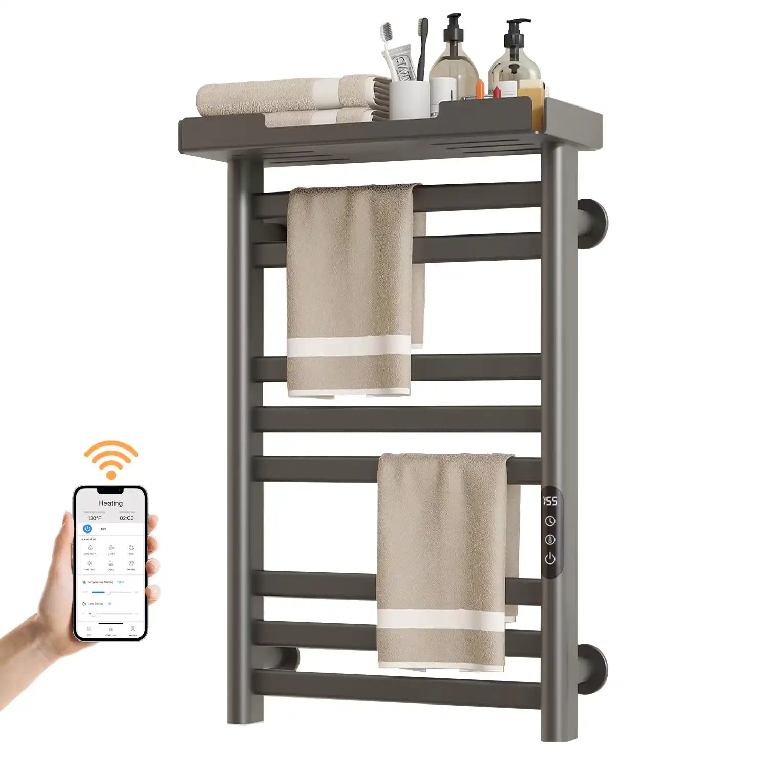 Smart gray 18 x 27 hot towel warmer with Wi-Fi control and LED touch screen | Ace Decor