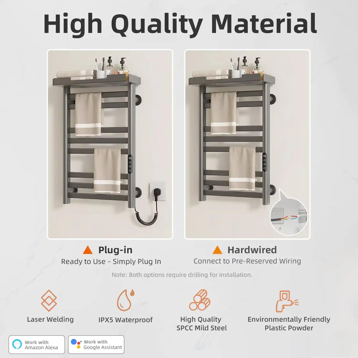 18 x 27 gray hot towel warmer with plug-in and hardwired installation options | Ace Decor