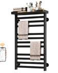 Thervon-Plus Series 21" x 33" 11-Bar Smart Heated Towel Rack with Storage Shelf – Black