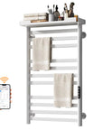 Thervon-Plus Series 21" x 33" 11-Bar Smart Heated Towel Rack with Storage Shelf – White