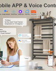 WiFi-enabled towel warmer with mobile app and voice control via Alexa and Google Assistant.
