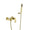 AURELIA Brushed Gold Wall-Mounted Bathtub Faucet with handheld shower, modern luxury bathroom fixture.