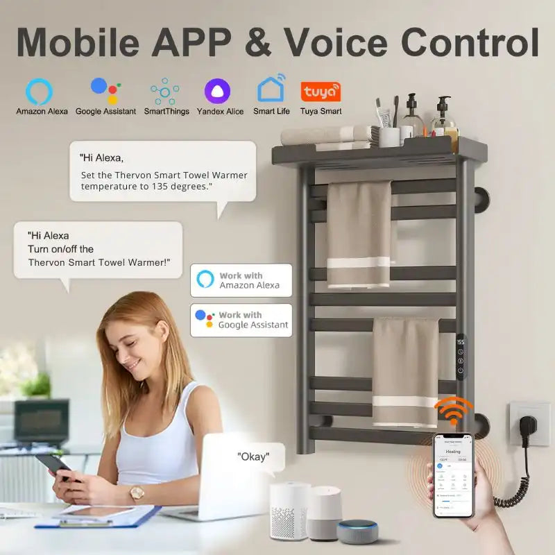 Smart 18 x 27 gray hot towel warmer with mobile app and voice control via Alexa and Google Assistant | Ace Decor