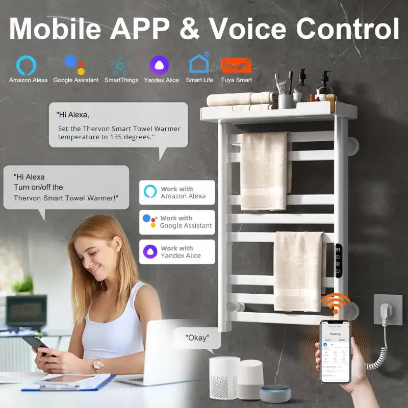 18 x 27 white hot towel warmer for home with Wi-Fi and voice control via Alexa and Google Assistant | Ace Decor