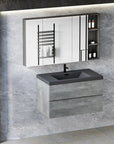 Floating Bathroom Vanity with Quartz Sand Basin and Soft Close Drawers color: Grey