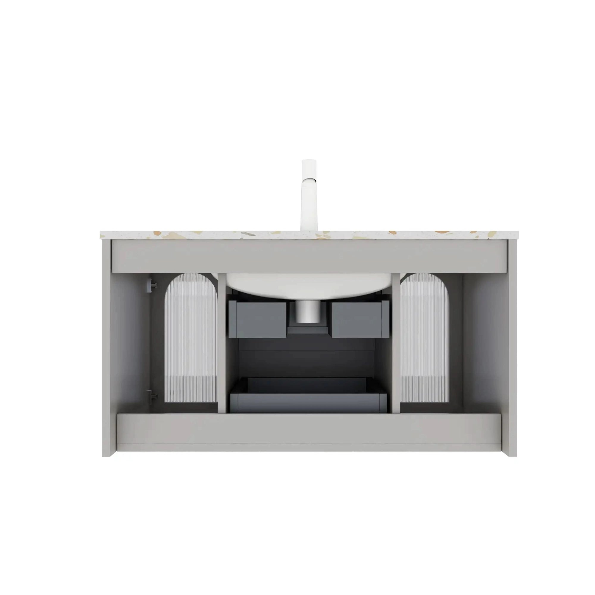 36/47&quot; x 20&quot; x 21&quot; Modern Wall-Mounted Bathroom Vanity with Terrazzo Top and Ceramic Sink color: Matte White+Grayish