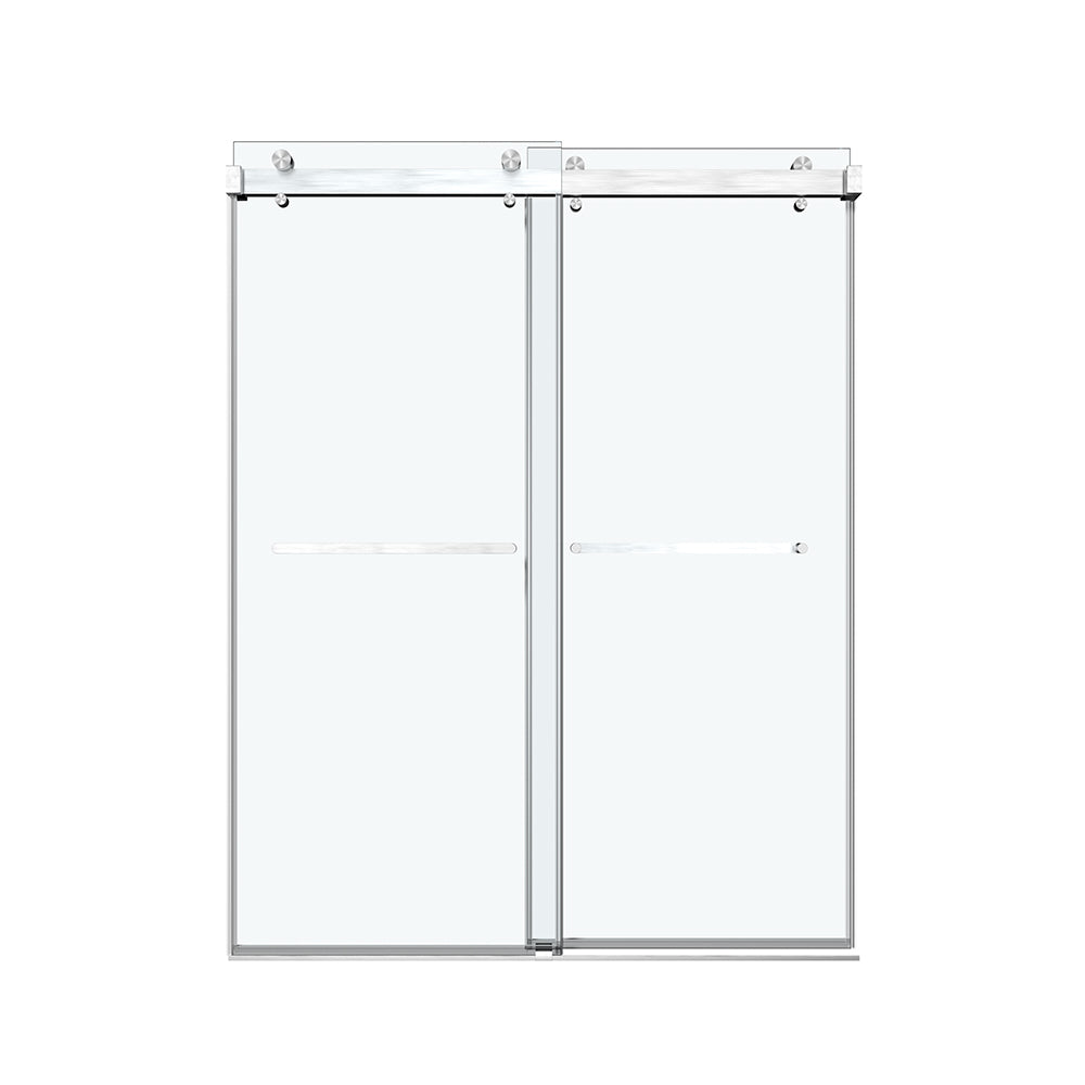 Gorgeous Double Sliding Frameless Shower Door With 3/8 Inch Clear Glass color:brushed nickel