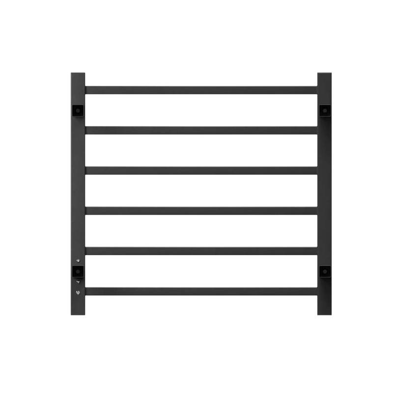 6-Bar Black Electric Heated Towel Rack - Wall-Mounted Towel Warmer with Timer