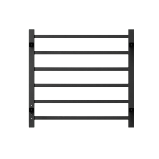 6-Bar Black Electric Heated Towel Rack - Wall-Mounted Towel Warmer with Timer color: Black