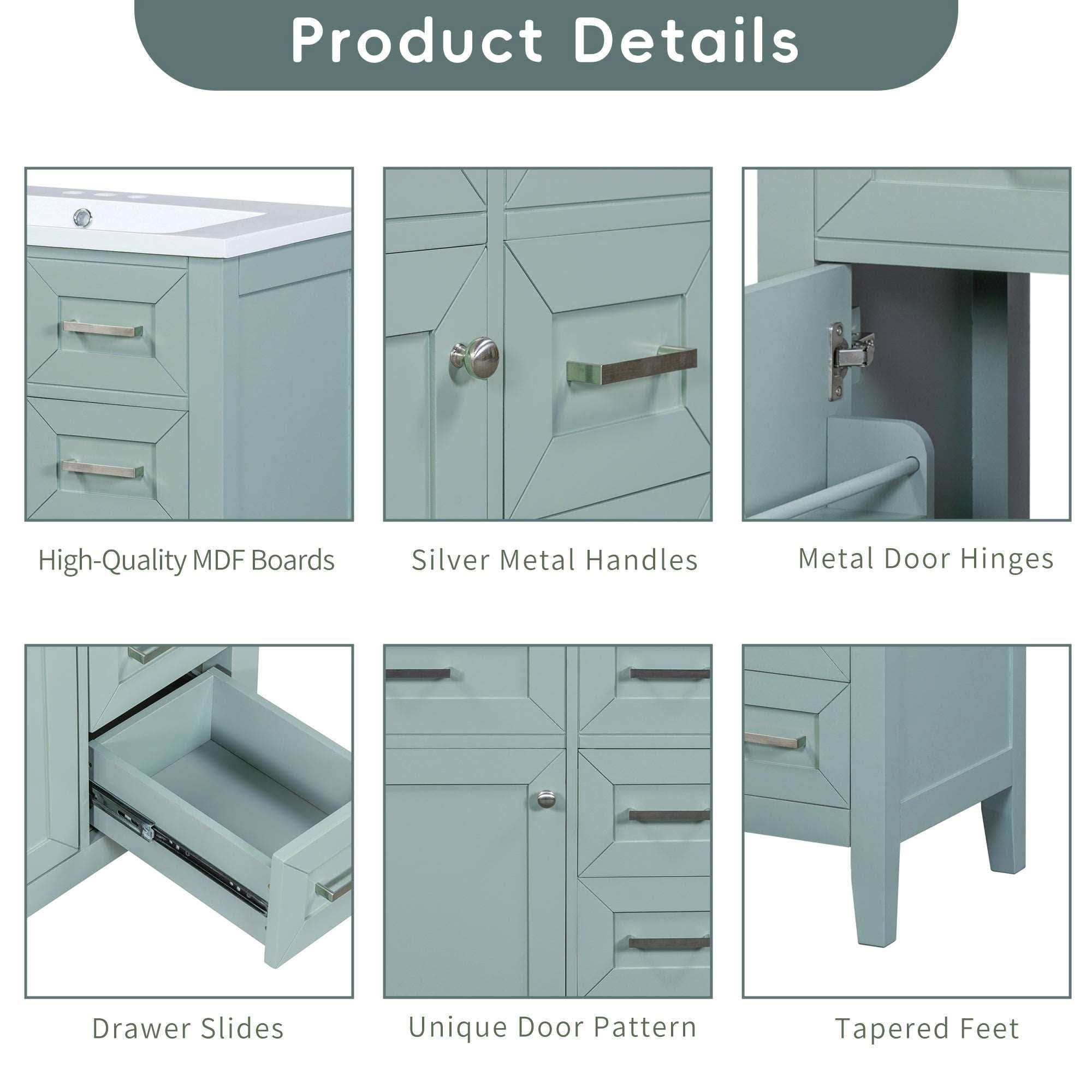 bathroom cabinet with drawers color:green