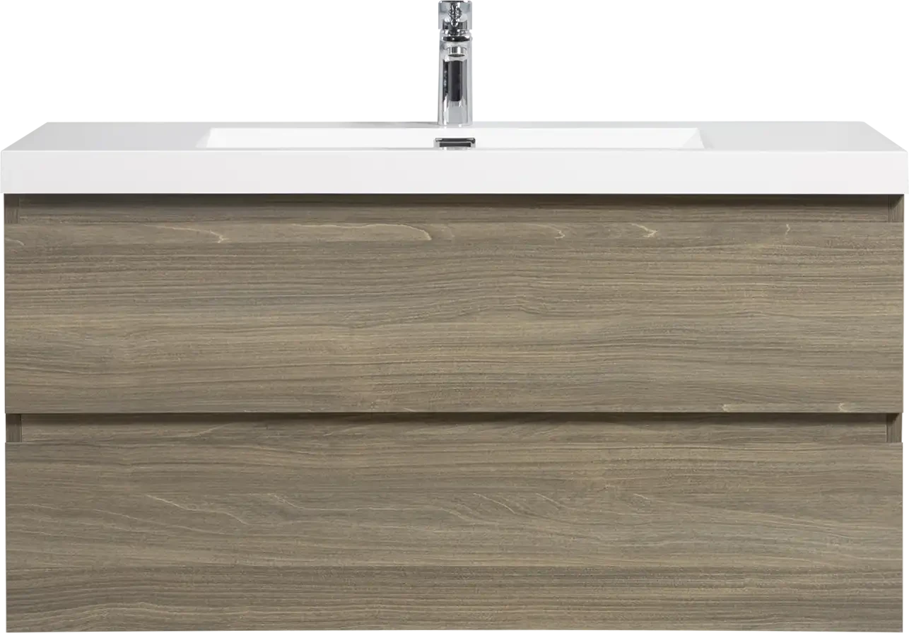 Floating Bathroom Vanity with Resin Top Basin & Soft Close Drawers - Modern Wall-Mounted Storage Cabinet color: Ash Grey