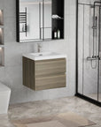 Floating Bathroom Vanity with Resin Top Basin & Soft Close Drawers - Modern Wall-Mounted Storage Cabinet color: Ash Grey