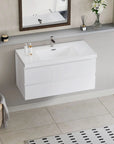 Floating Bathroom Vanity with Resin Top Basin & Soft Close Drawers - Modern Wall-Mounted Storage Cabinet color:White