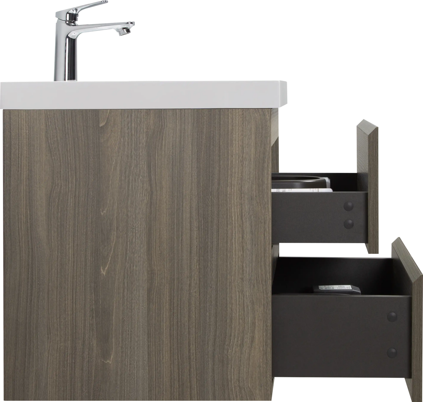 Floating Bathroom Vanity with Resin Top Basin & Soft Close Drawers - Modern Wall-Mounted Storage Cabinet color: Ash Grey