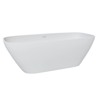 67-inch solid surface rectangular soaking bathtub front view.